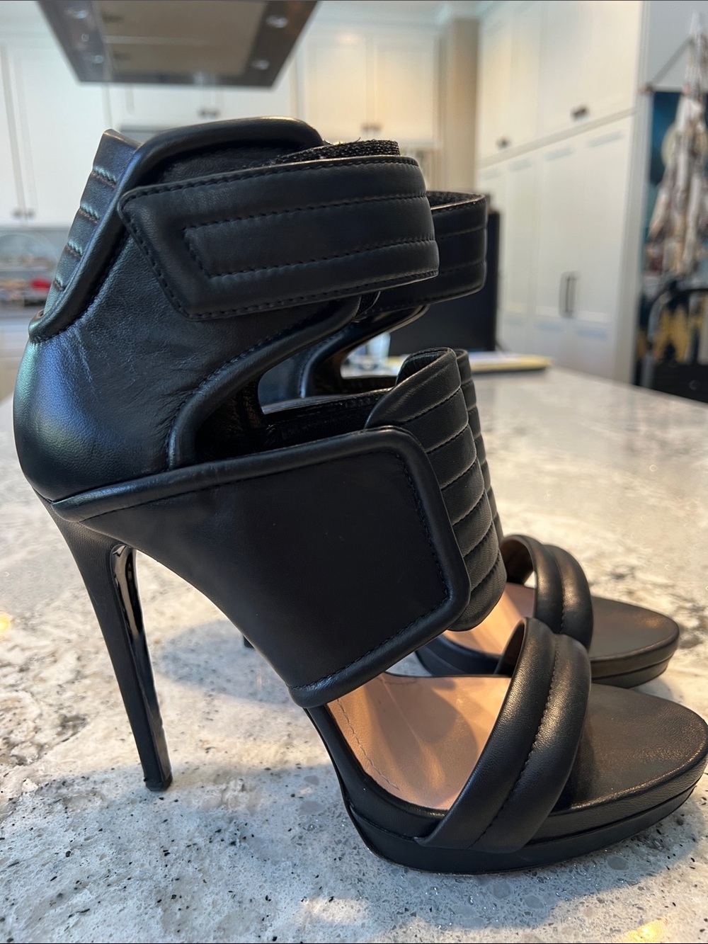 Barbara Bui Black Leather Biker Stiletto Sandals Ankle Cuff EU41 EUC - Picture 3 of 11